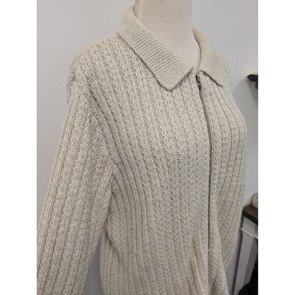 Vintage Jennifer Moore Ivory Open Knit Chunky Zip Up Sweater sz 8 Neutral Basic - Picture 3 of 10